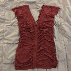 BCBG MAXARIA Purple Ruched Flutter Sleeve Top